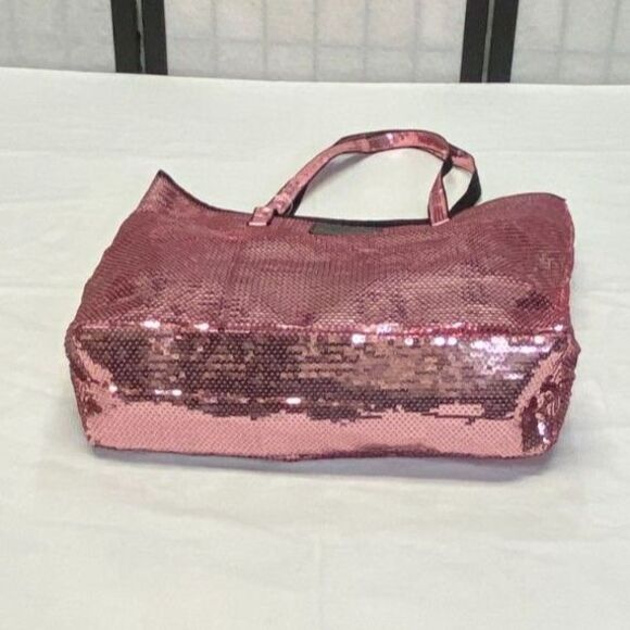 Victoria's Secret All Over Sequin Large Double Handle Open Top Bag Tote Pink - Picture 6 of 9